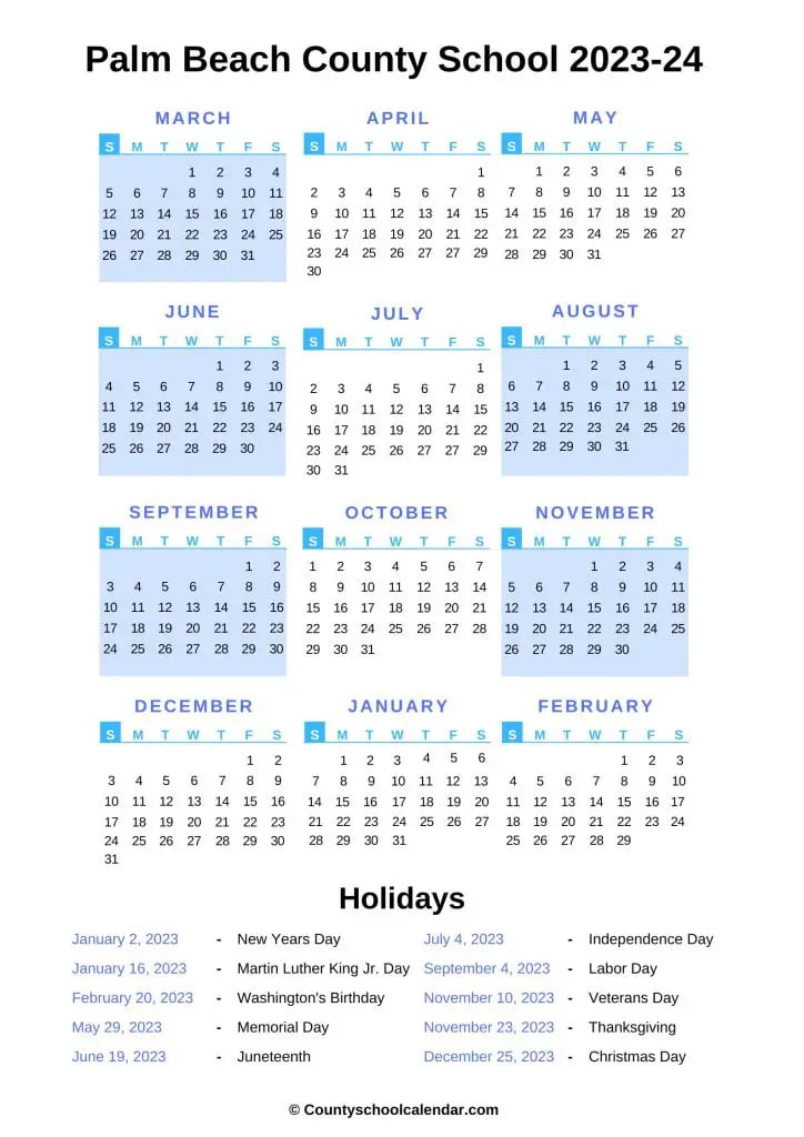 Palm Beach County School Calendar