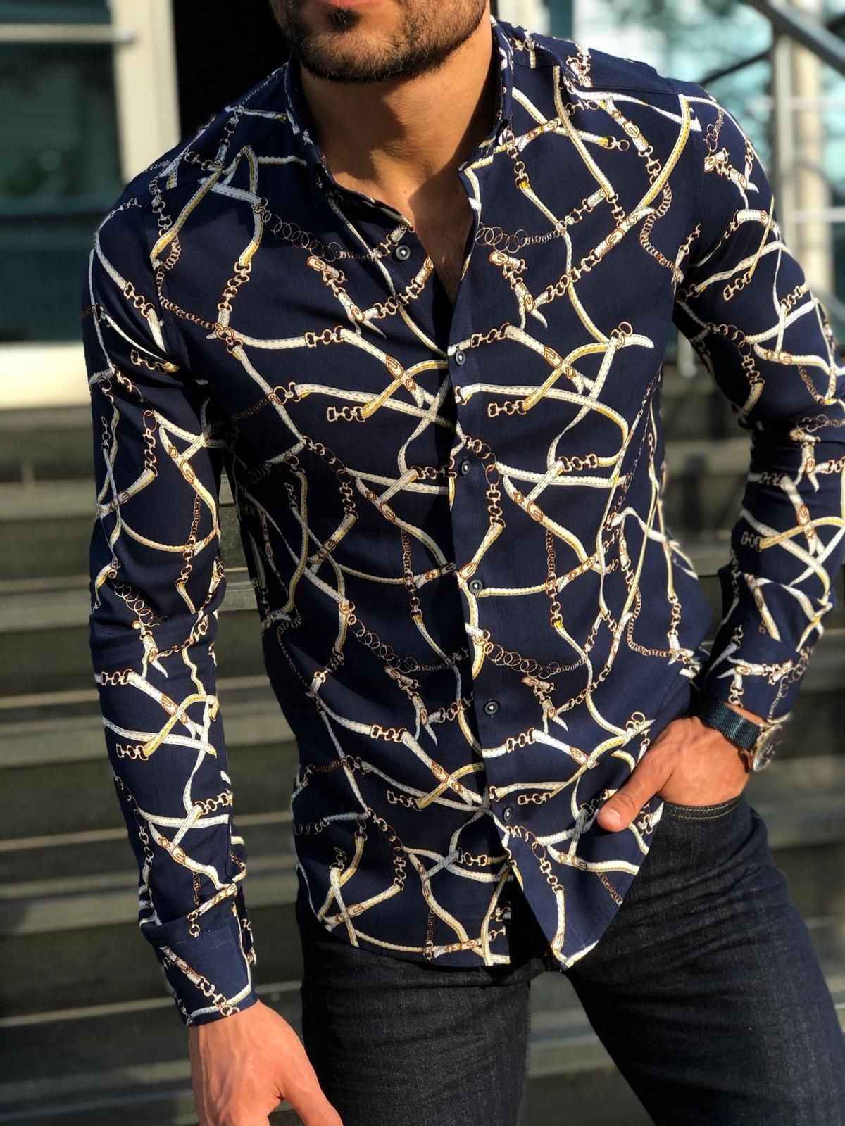 Patterned Shirt and Dark Jeans