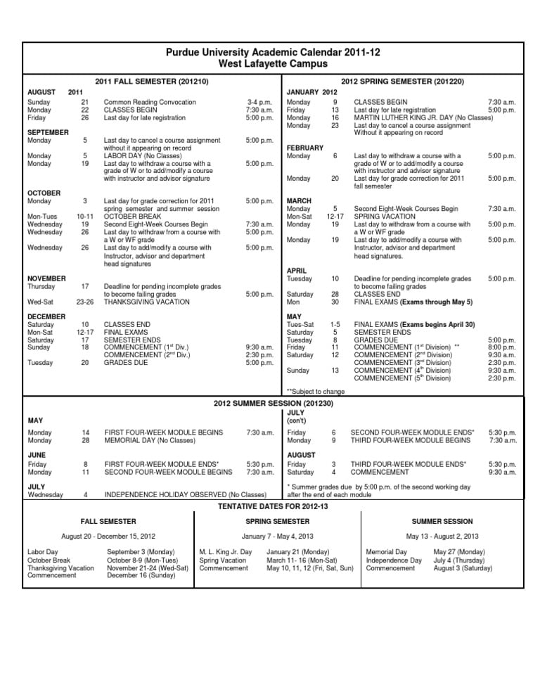 Purdue University Academic Calendar 2024-2025: Key Dates