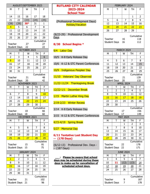 Rutland High School Calendar 2024-2025: Important Dates Ahead