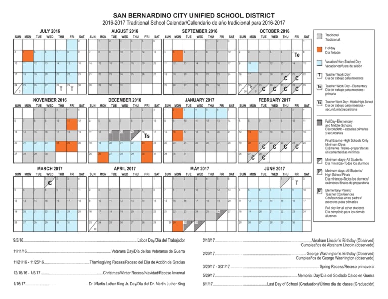 San Bernardino School District Calendar 2024-2025 Pdf Download