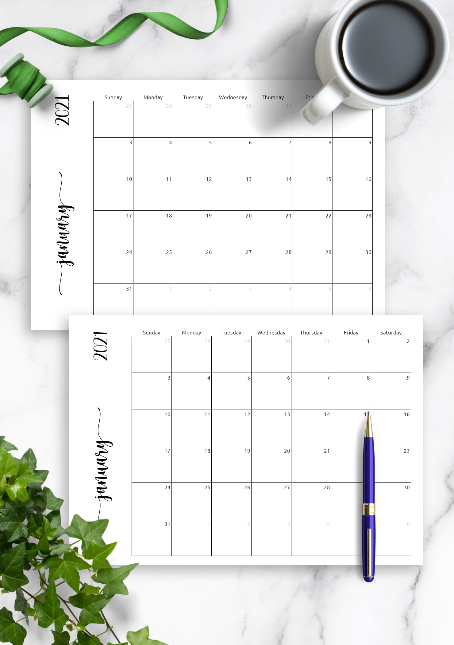 Simple monthly calendar template