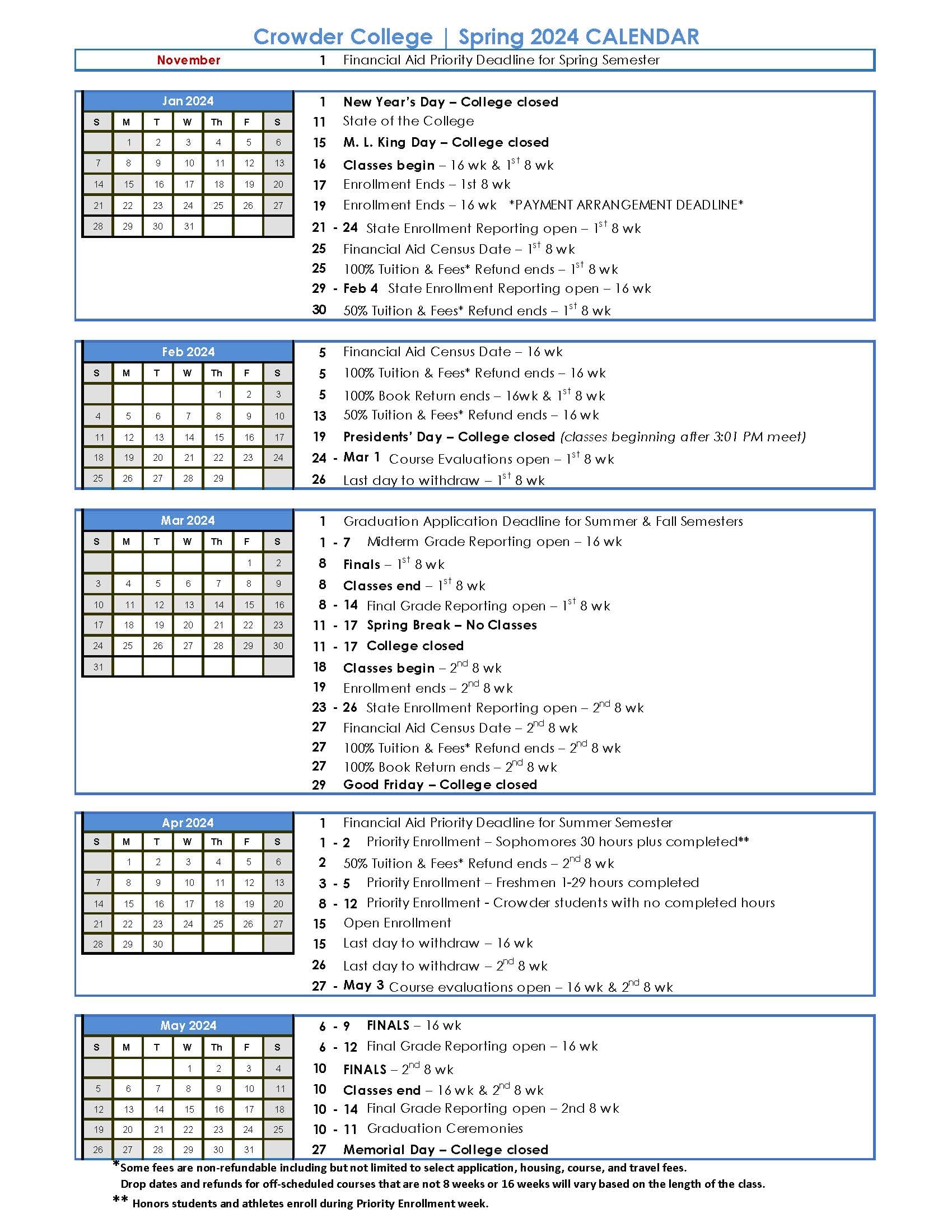 Spring Semester Schedule