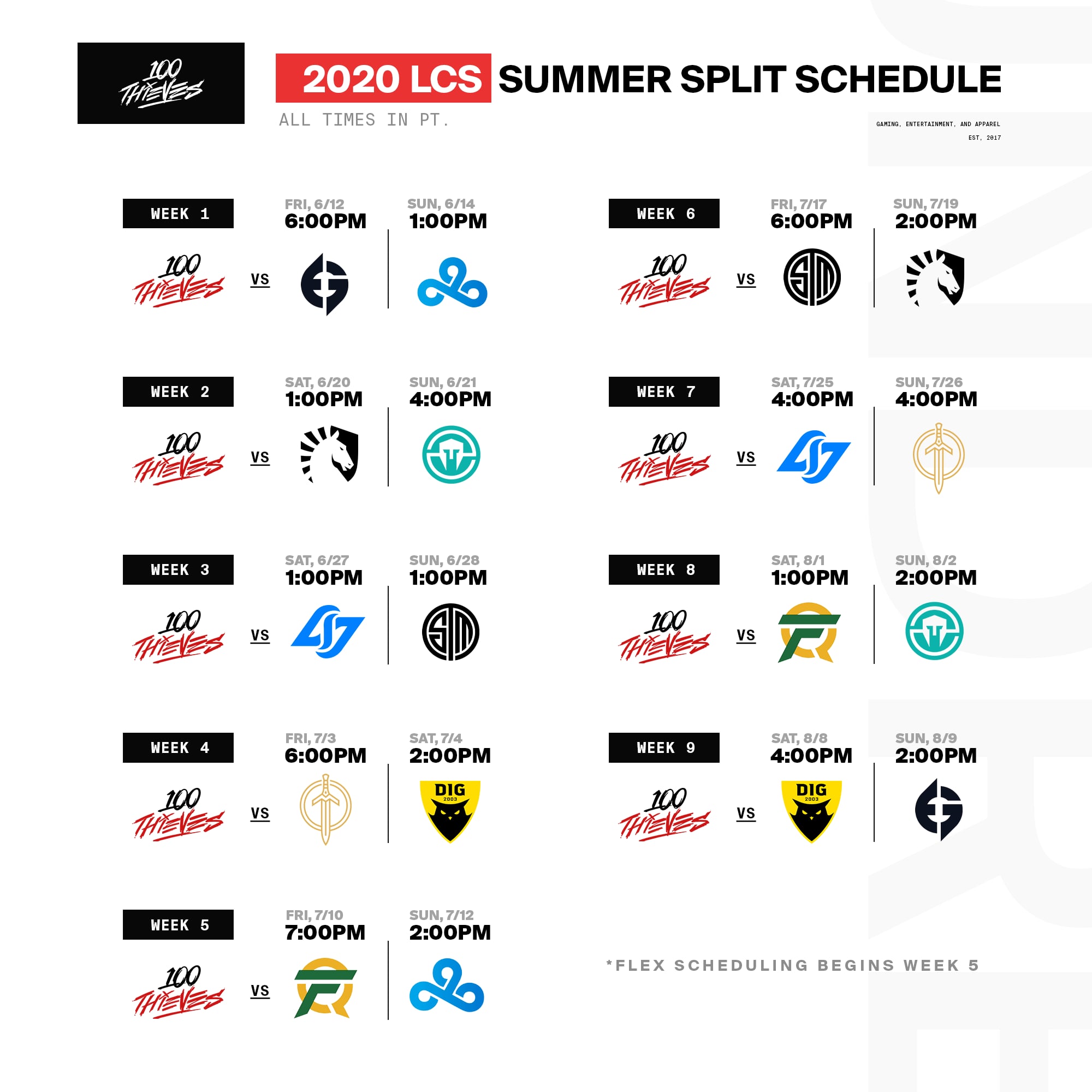 Summer Split Schedule