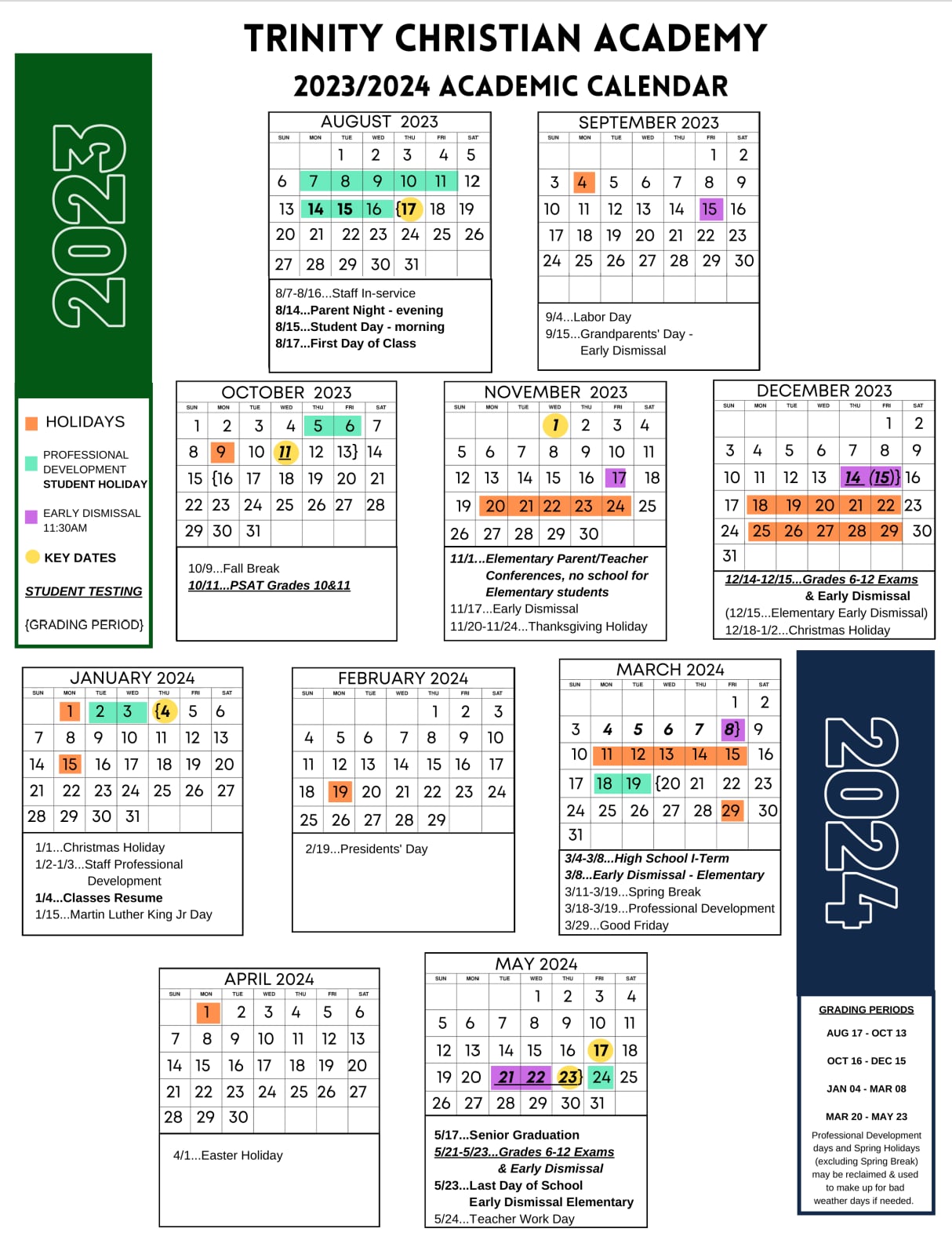 Trinity High School Calendar PDF