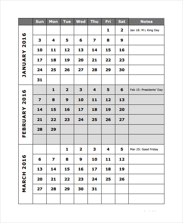 Types of Quarterly Calendars