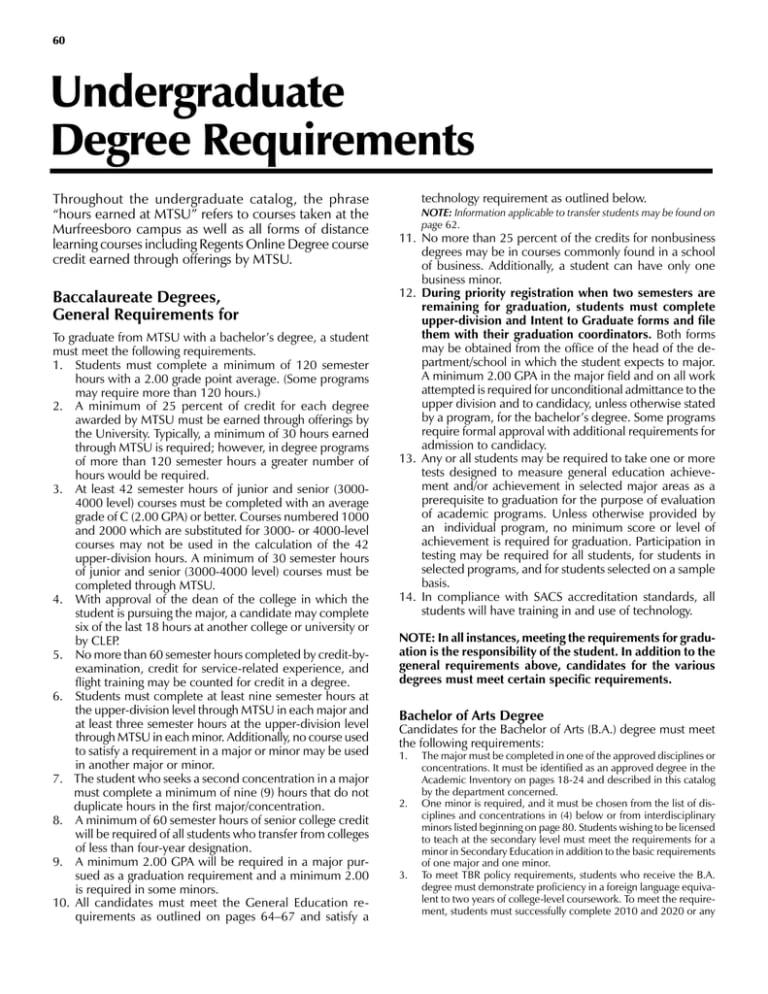 Undergraduate and Graduate Degree Requirements