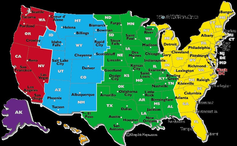 Us State Time Zone Map: 6 Zones To Know