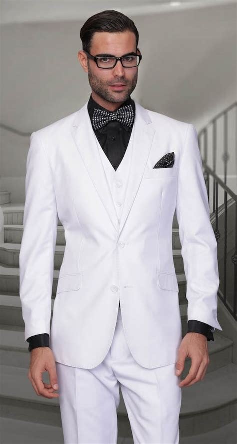 White Suit and Black Shirt