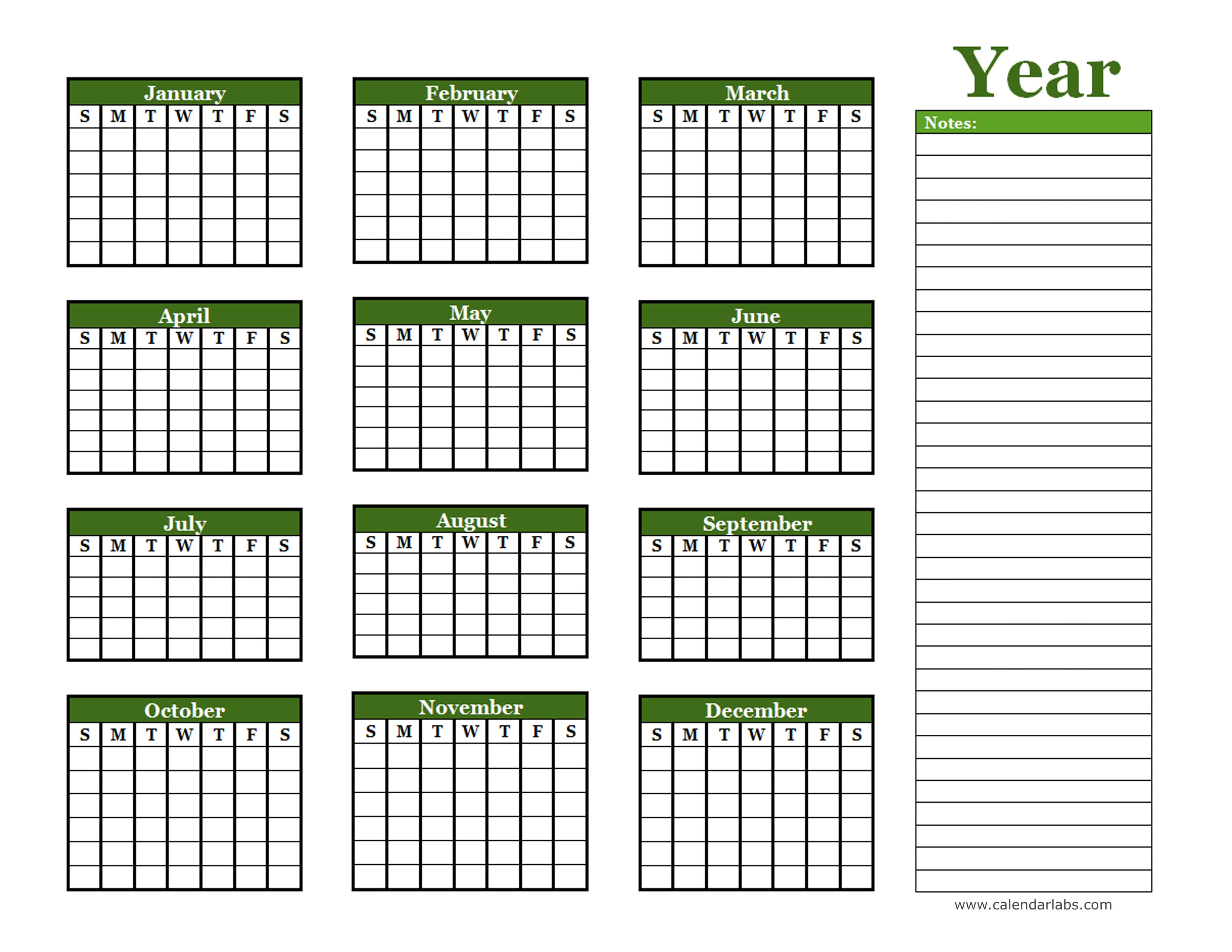 Yearly calendar template with holidays