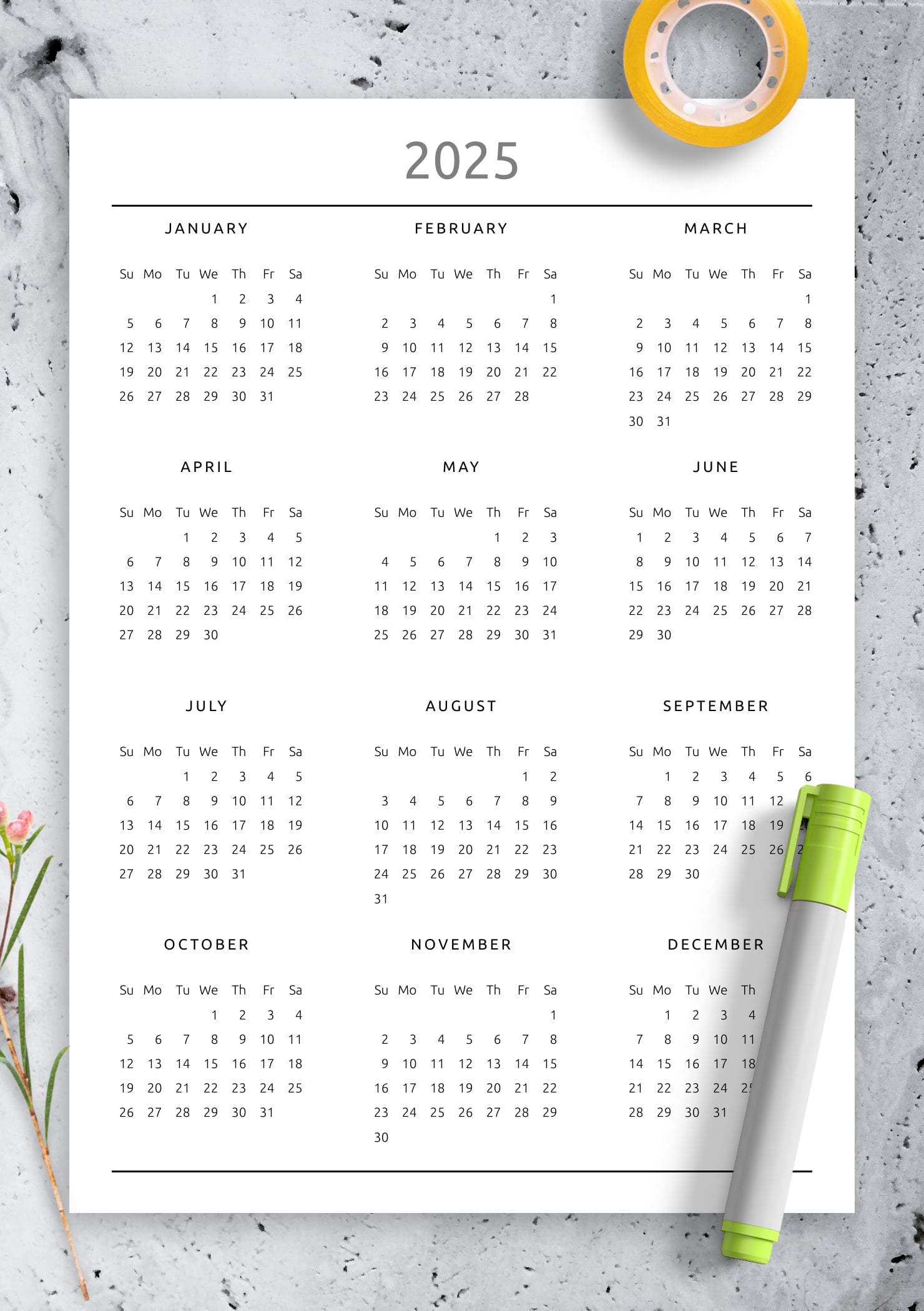 Yearly Calendar Template